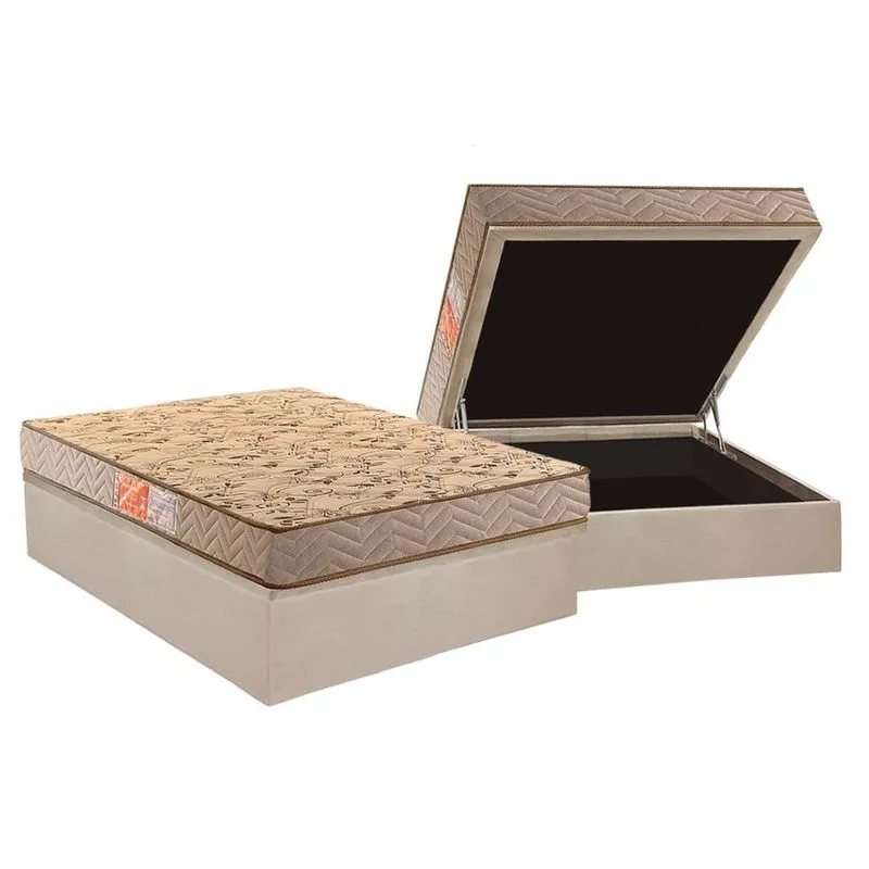 Conjunto Box Baú Casal: Colchão Espuma Paropas D33 Pasquale Wave Clean + Base crc Suede Clean (138x188)