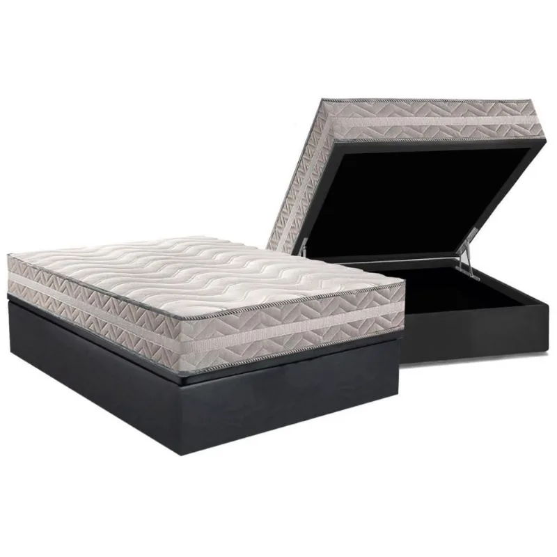 Conjunto Box Baú Casal: Colchão Espuma Paropas D28 / Master Prata Double Face 25 + Base CRC Suede Gray (138x188)