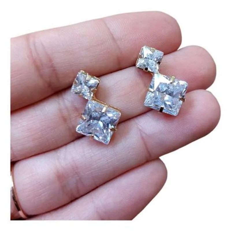 Brinco Noiva Festa Pedra Zirconia Quadrado Folheado Ouro 18k