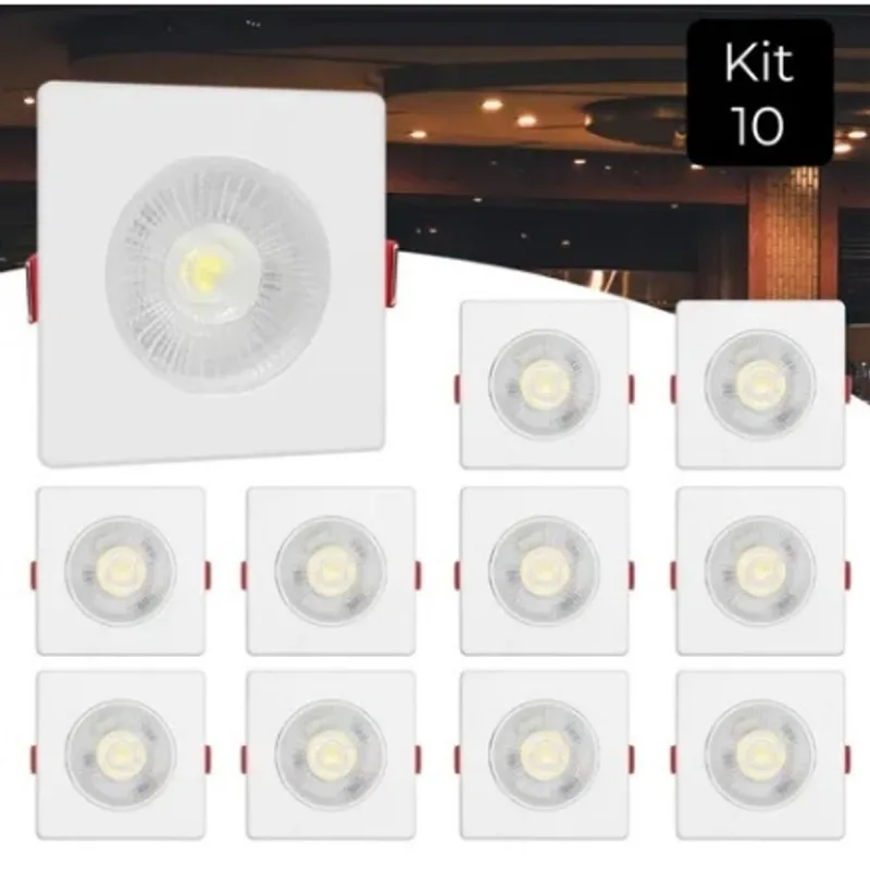 Kit 10 Spot Led Smd 5w Quadrado 3000k Branco Quente Dicróica Direcionável Embutir