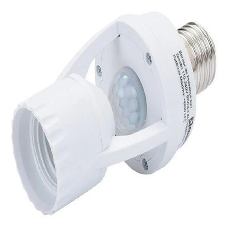 Sensor Presença Lâmpada Soquete E27 360° Bivolt Branco 60w