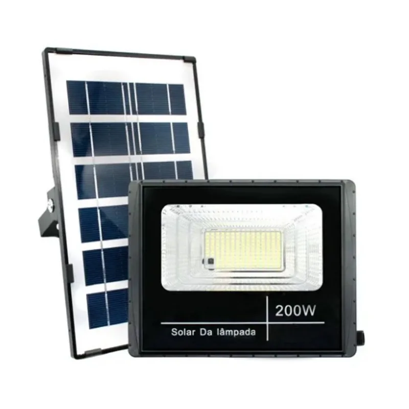 Refletor Solar Led 200W Branco Frio Holofote Bivolt 6500K Completo - Resistente a Água e Poeira IP66 Externo