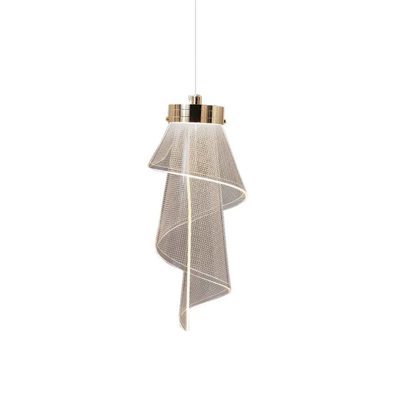 Pendente espiral acrilico dourado LED 3 cores bivolt TPD-133