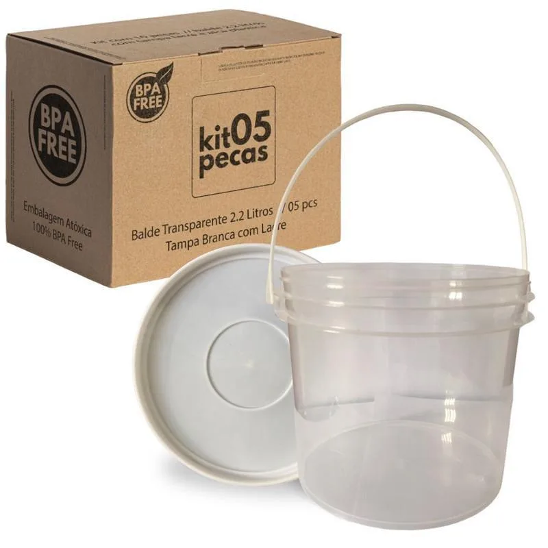 Balde Alça Plastica Para Yakissoba Transparente 2.2l 5 Pçs