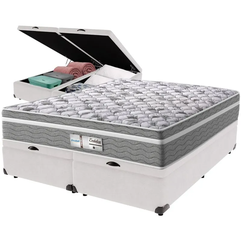 Cama Box Baú Branco e Colchão Evolution Molas Ensacadas Queen Probel