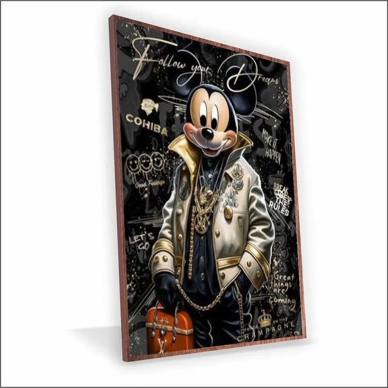 Quadro Mickey Canvas Com Vidro Tamanho/moldura 20x30 Baixa Cor Madeira