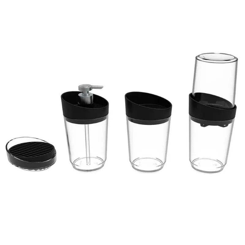 Kit Banheiro Transparente Crippa 4 Peças Porta Escova Porta Sabonete Líquido Porta Algodão e Sabonet
