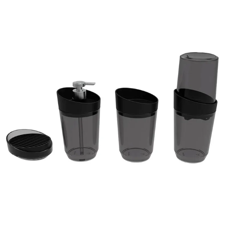 Kit Banheiro Crippa 4 Peças Porta Escova Porta Sabonete Líquido Porta Algodão e Saboneteira Fumê