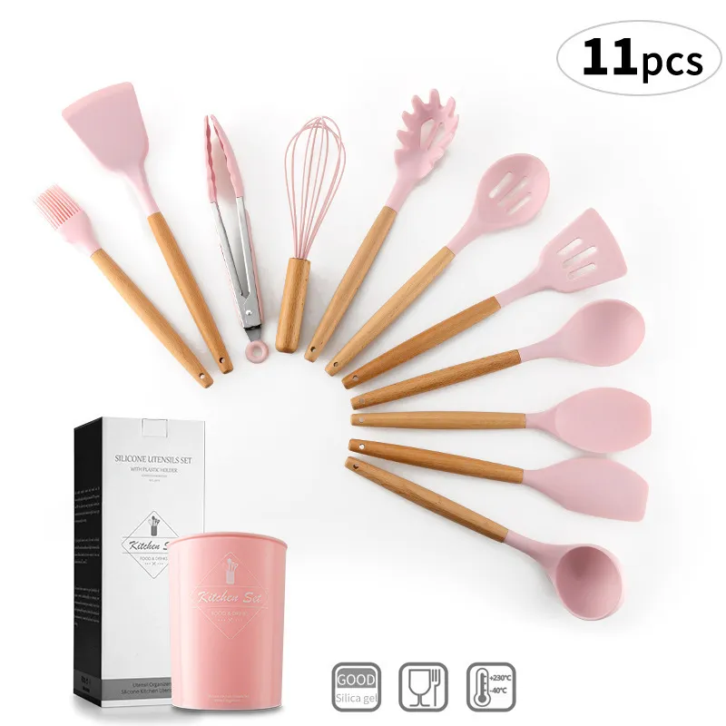 12 Pieces Kitchen Utensil Kit Silicone And Wood