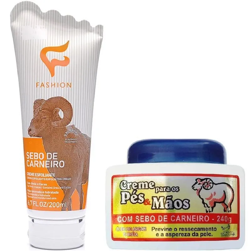 Kit 2 Creme Esfoliante Sebo De Carneiro + 2 Creme P/ Pés