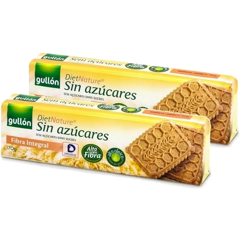 Kit Com 2und Biscoito Gullon Zero Açúcar Fibra Integral 170g