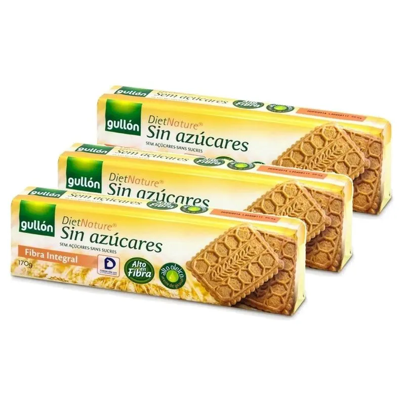 Kit Com 3und Biscoito Gullon Zero Açucar Fibra Integral 170g