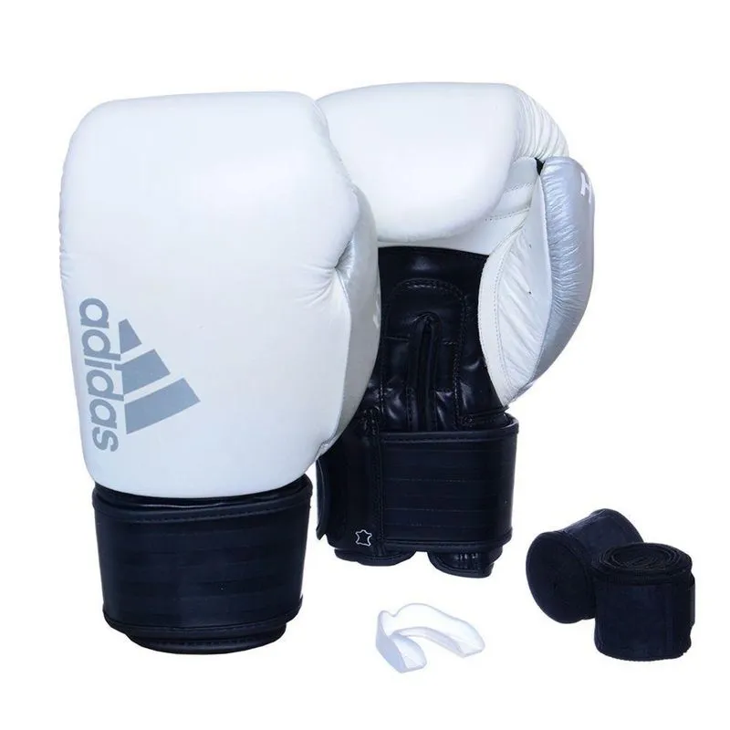 Kit Luva Boxe Hybrid 200 com Bandagem e Bucal 12 Oz Adidas