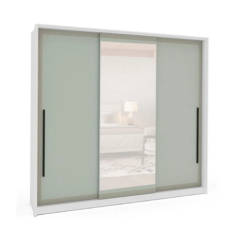 Guarda-Roupa Casal com Espelho Valência 3 Portas 4 Gavetas Branco e Verde