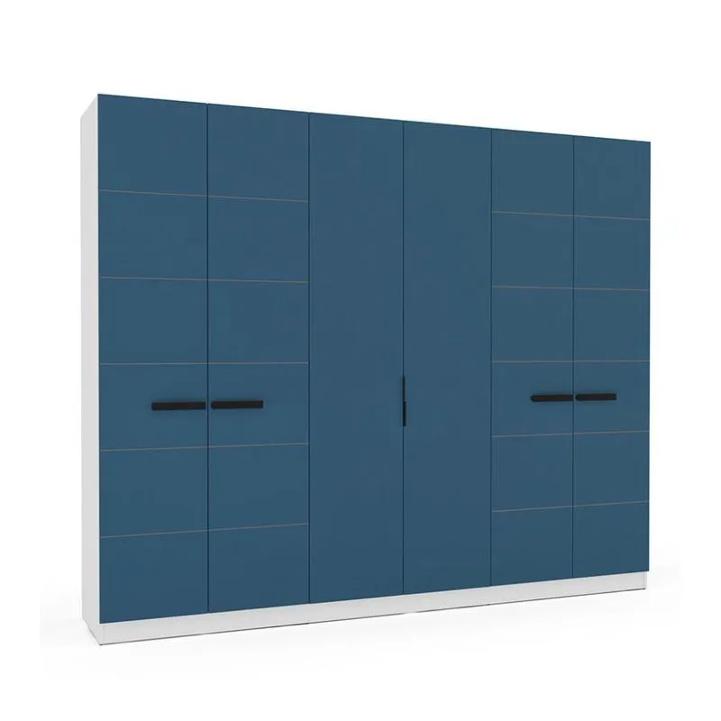 Guarda-Roupa Casal Lisboa 6 Portas 4 Gavetas Branco e Azul