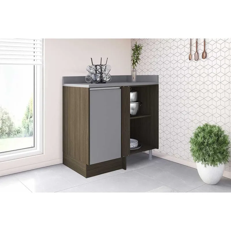 Gabinete de Cozinha Modulado c/ Tampo Campanele c/ 1 Porta 90cm Castanho/Cinza - Politorno