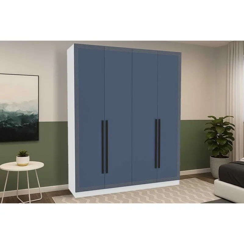 Guarda Roupa 4 Portas e 4 Gavetas Valência Branco/Azul - Politorno