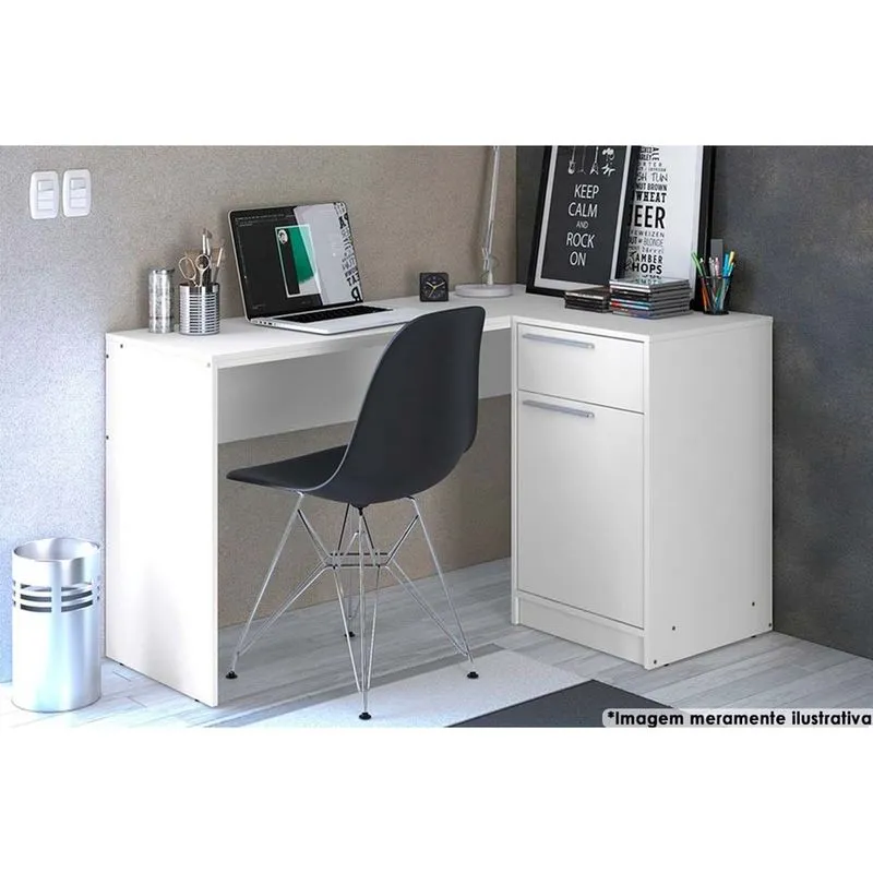 Mesa Computador Moscou c/ 1 Gaveta e 1 Porta Branco - Politorno