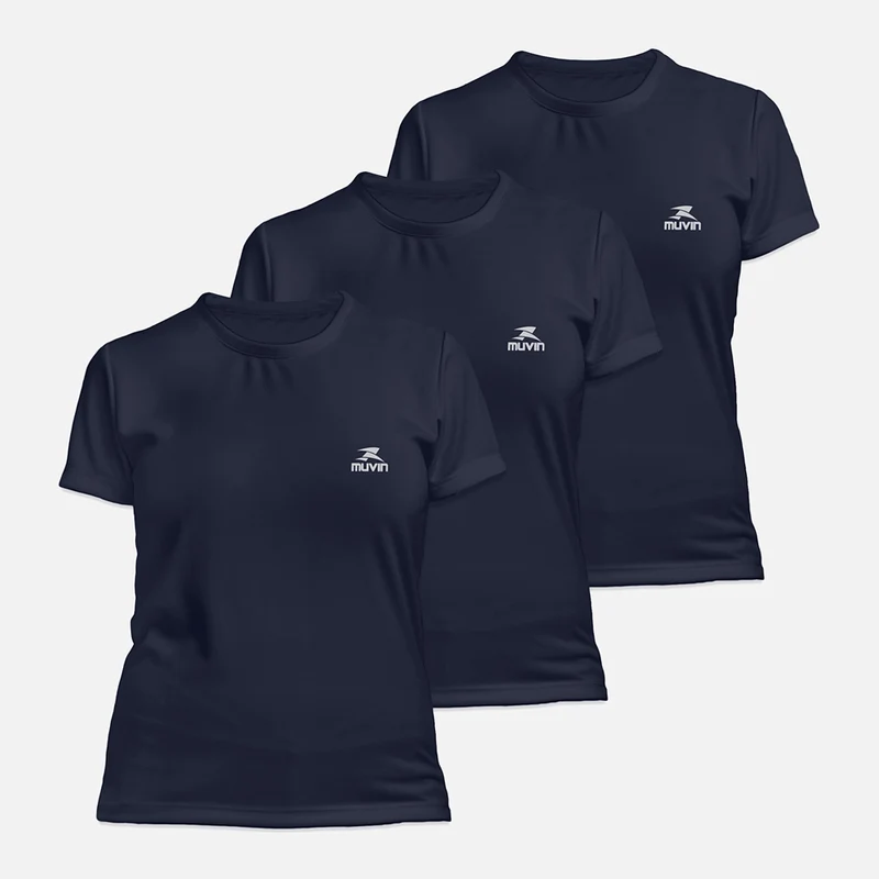 Camiseta Dry Basic SS FPS50 - Feminino - Kit com 3 G / Azul Marinho