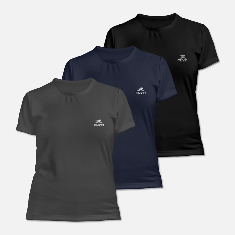 Camiseta Dry Basic SS FPS50 - Feminino - Kit com 3 EG / Preto/Chumbo/Azul