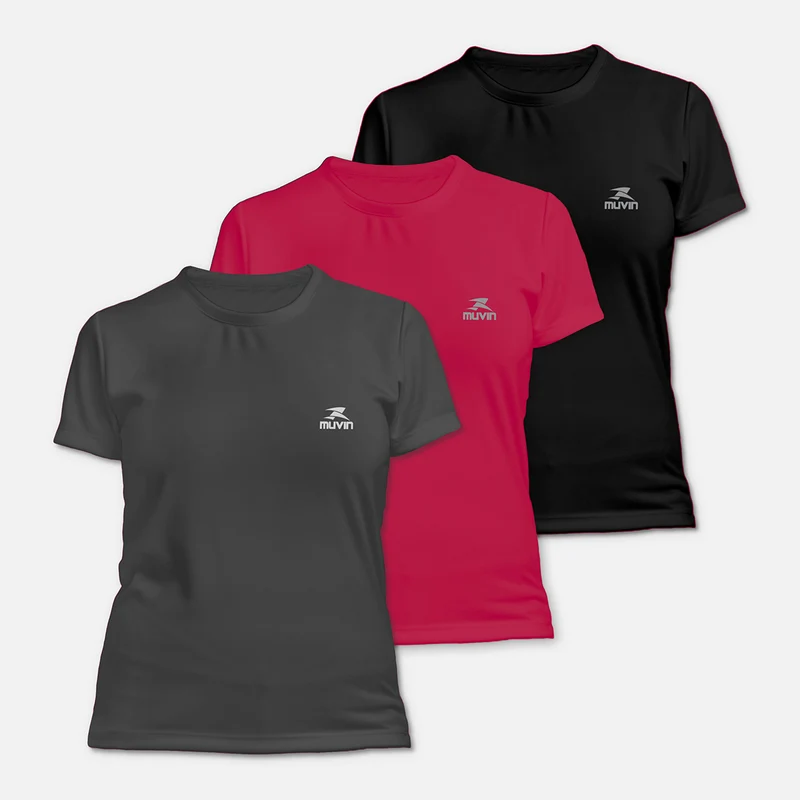 Camiseta Dry Basic SS FPS50 - Feminino - Kit com 3 P / Preto/Chumbo/Pink