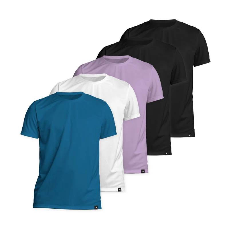 Camiseta Algodão Solid SS - Masculino - Kit com 5 Preto/Branco/Azul Denim/Lilás Lavanda / M