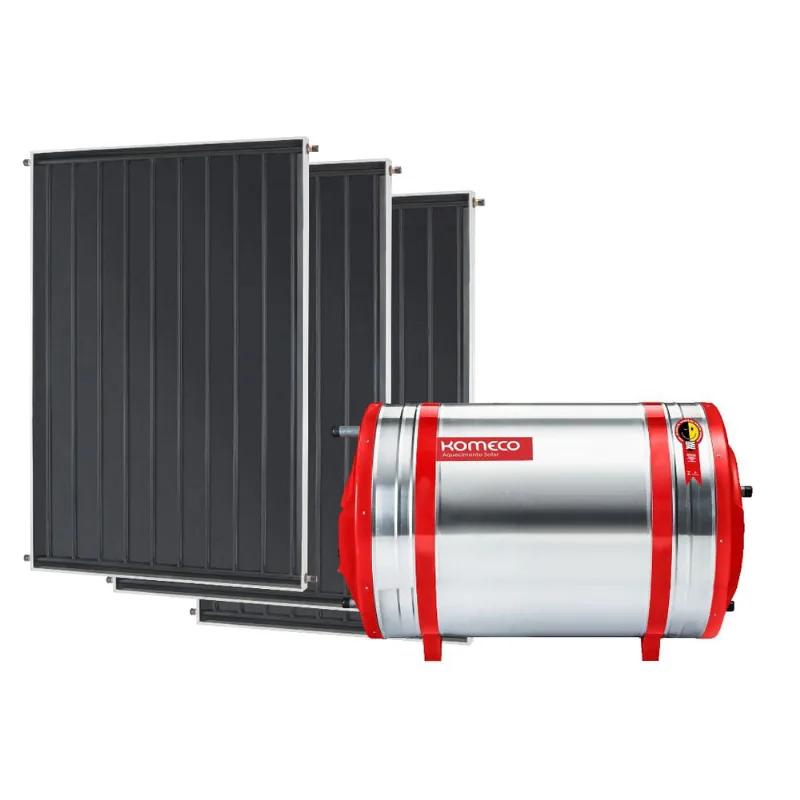 Aquecedor Solar 300 L Inox 304 baixa pressão nível + 3 Coletores de 1m² ab Komeco
