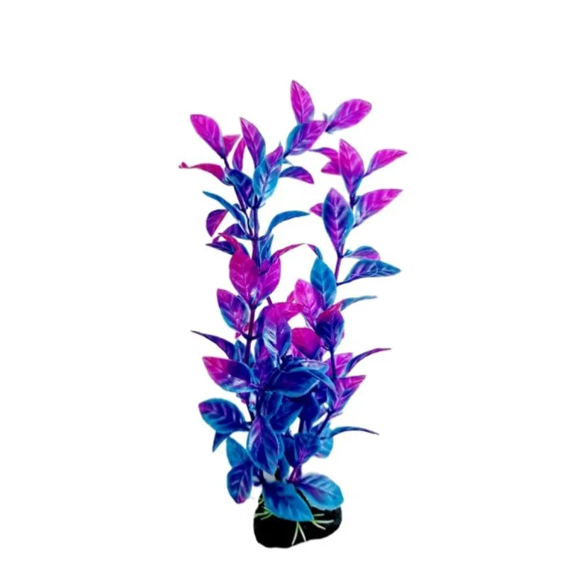 Planta Artificial Aquário 17cm violeta e azul Enfeite LXS721