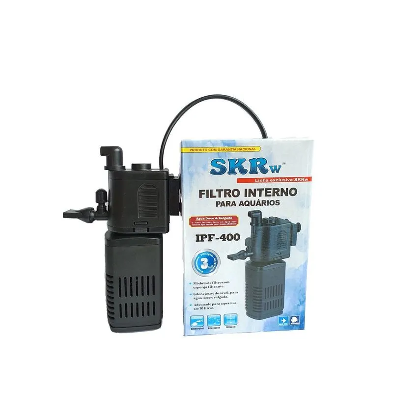Filtro Interno 400L/H SKRw IPF400 com bomba Aquário até 70L