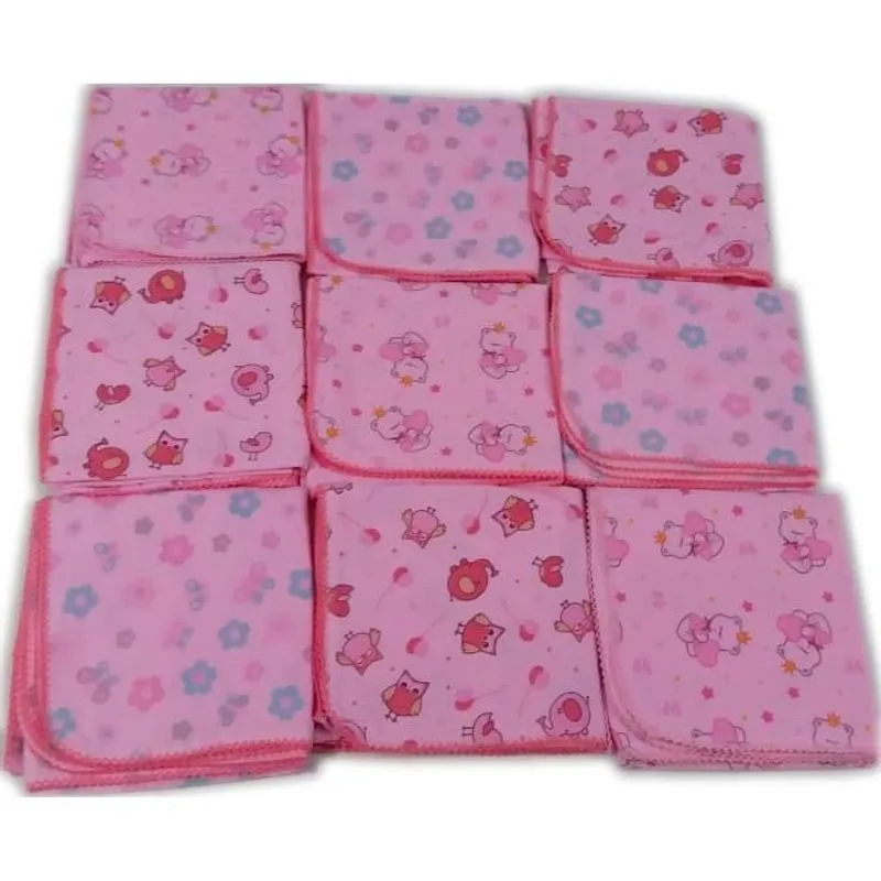 Cueiro Flanelado Estampado 80x80cm Com Crochê Rosa