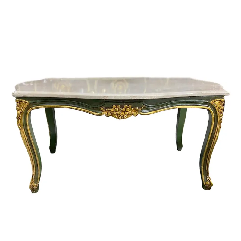 Mesa de Centro Verde com Tampo de Mármore - 45x96x60cm-Clássico-Prime Home Decor-Prime Home Decor