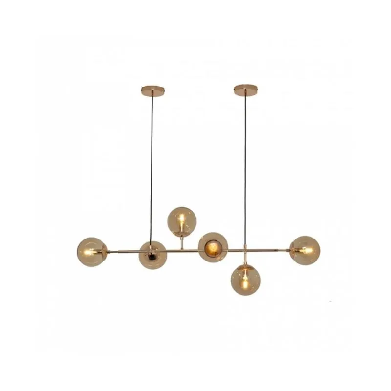 Pendente Para 6 Lâmpadas E-14 Metal/Vidro Âmbar Ortus Hevvy