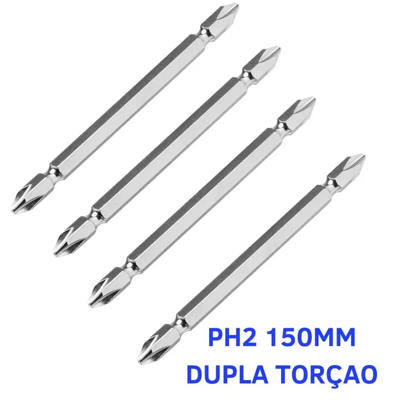 Kit Pontas Bit 5 Peças PH2 150mm 1/4 dupla torção titânio antiderrapante