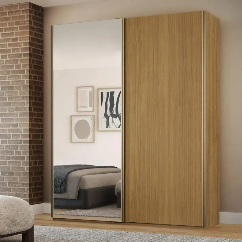 Guarda Roupa Solteiro com Espelho 2 Portas de Correr 100% MDF Raffinato Belmax