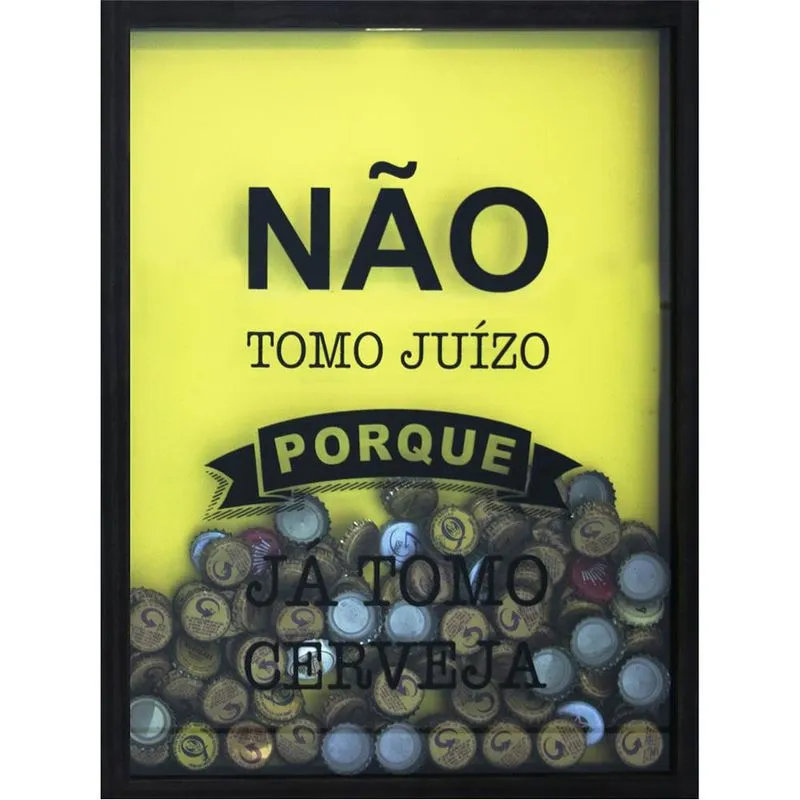 Quadro Porta Tampinhas Kapos com Vidro Juízo - 32x42cm Marrom