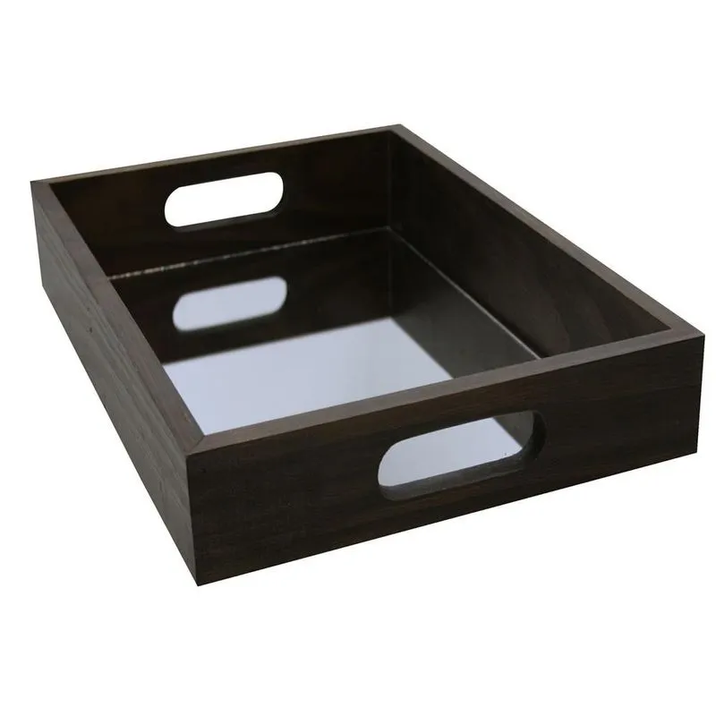 Bandeja Quadrada Decorativa Kapos Espelhada em MDF 5 x 31,5 x 31,5 cm Preto