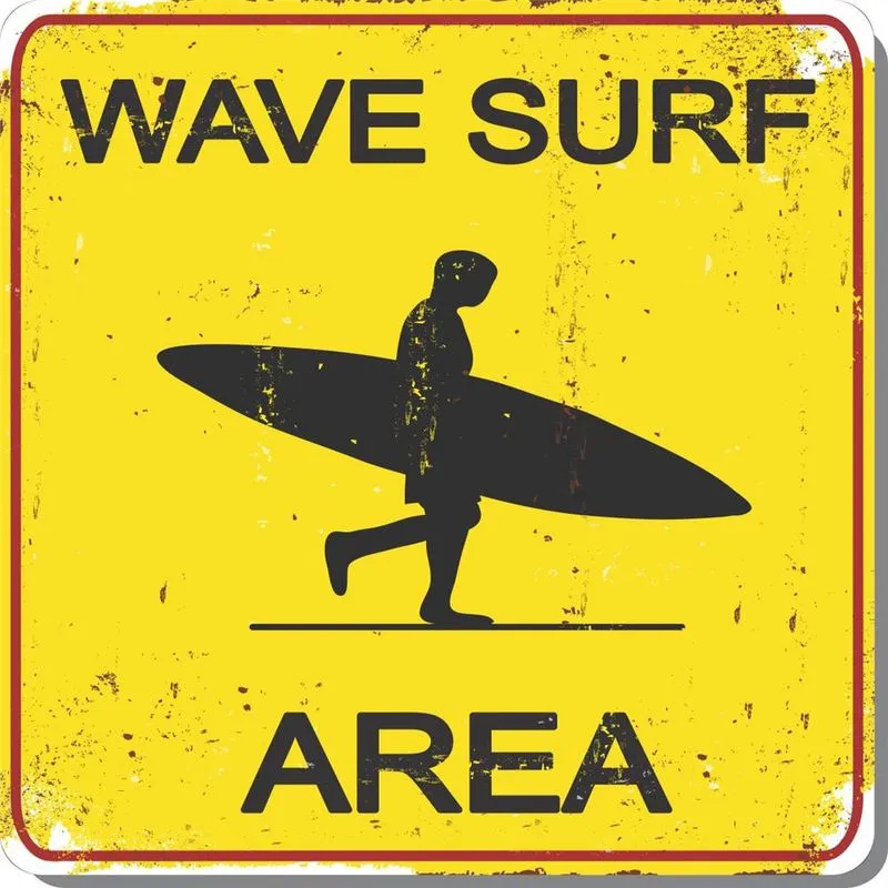Placa Decorativa Kapos This Wave Surf em MDF e Papel 25x25cm Preto com Amarelo e Vermelho