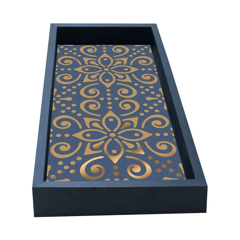 Bandeja Floral Neoclassica Kapos 15x30cm Preto