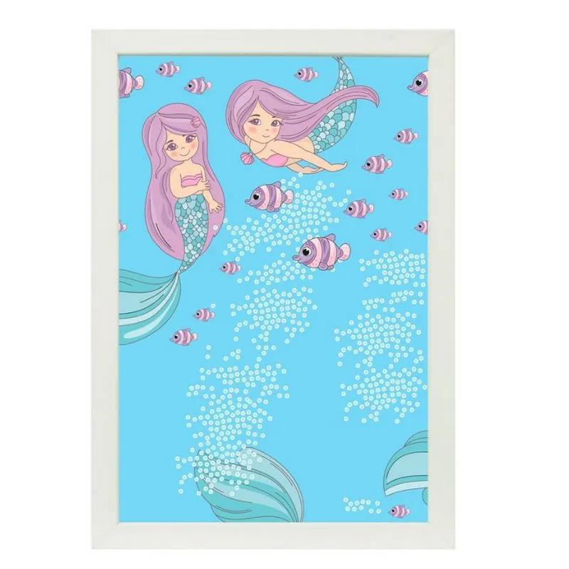Quadro Infantil Kapos Sereias - 22x32cm Azul e Branco