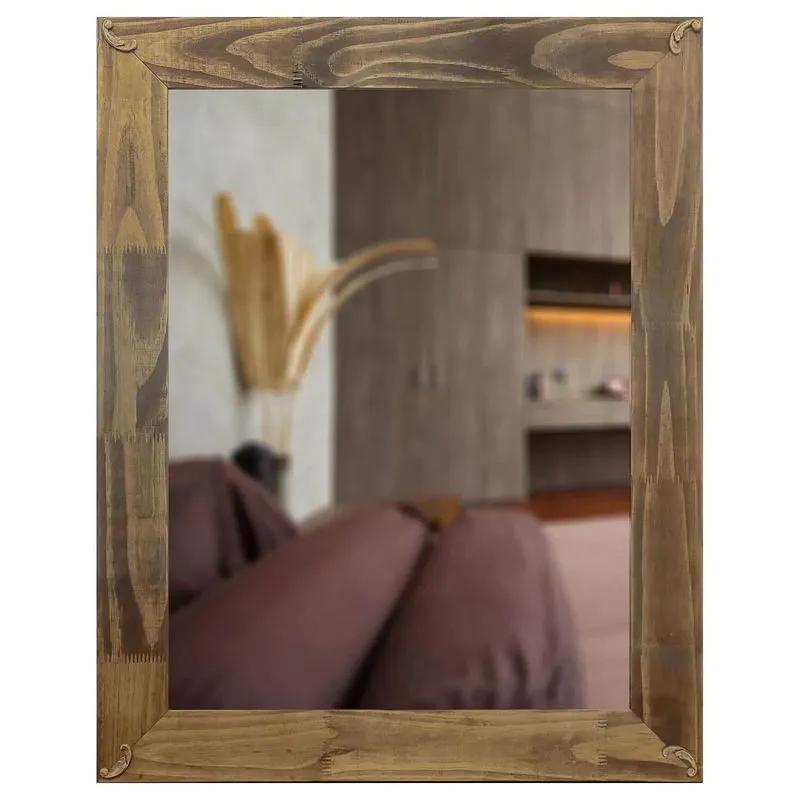 Espelho Decorativo Rústico Com Moldura E Apliques 57cm X 77cm Decore Pronto Marrom