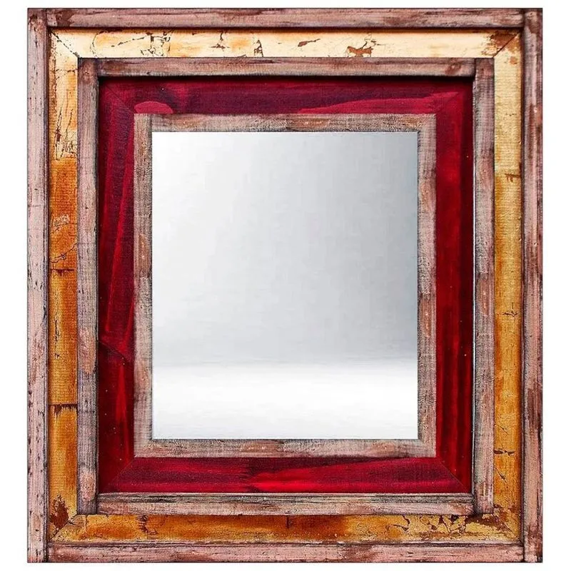 Espelho Decorativo Com Moldura Rústica 99cm X 129cm Decore Pronto Marrom/vermelho/dourado