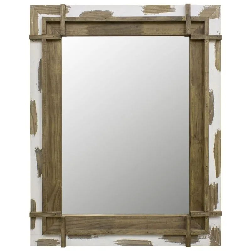 Espelho Rústico Decorativo Com Moldura Raspada 72cm X 92cm Decore Pronto Marrom
