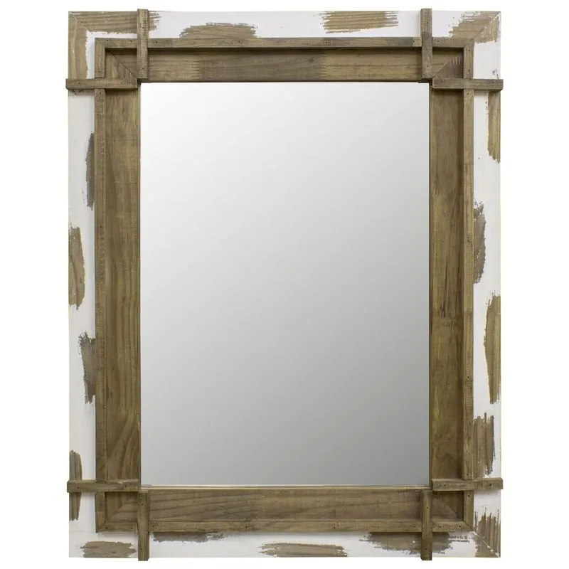 Espelho Rústico Decorativo Com Moldura Raspada 92cm X 122cm Decore Ponto Marrom