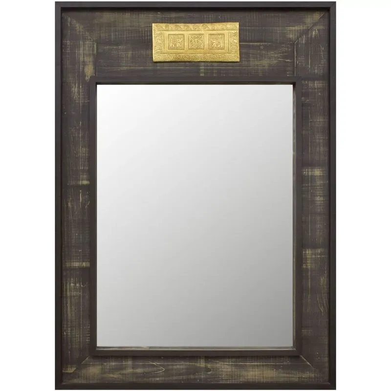 Espelho Rústico Com Moldura 92cm X 134cm Decore Pronto Preto/dourado
