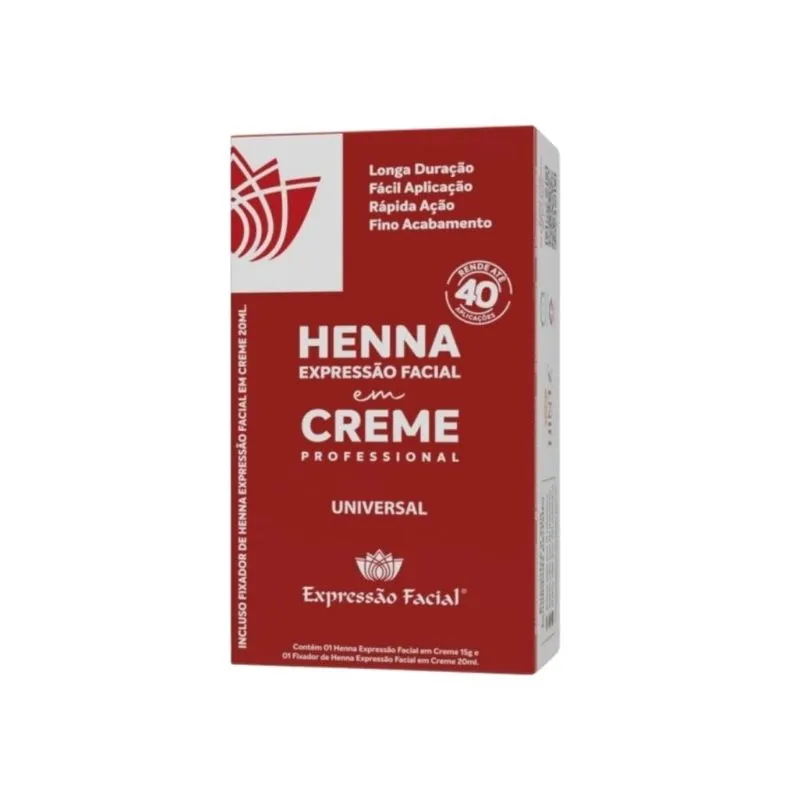 Henna Expressão Facial em Creme 15g e Fixador de Henna Expressão Facial em Creme 20ml Universal