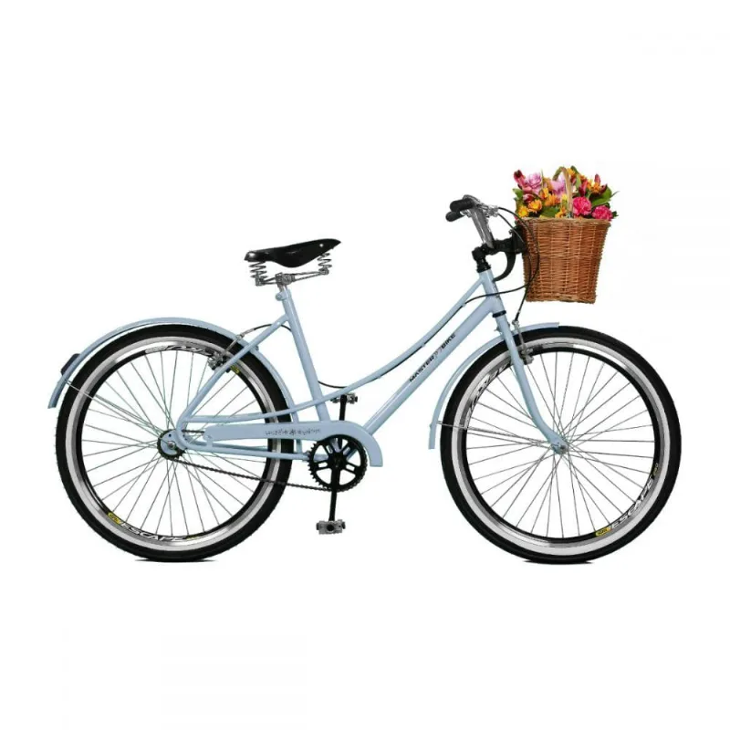 Bicicleta Aro 26 Feminina Bella Retro Branco Azulado - Master Bike