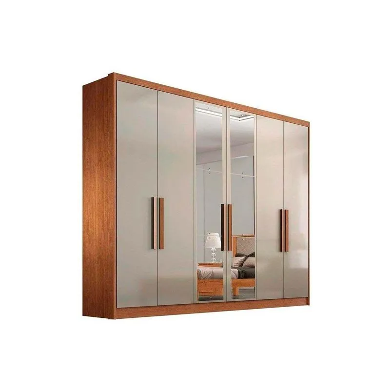 Guarda Roupa 6 Portas 2 Espelhos 8 Gavetas Rizon New Horizonte Cinza