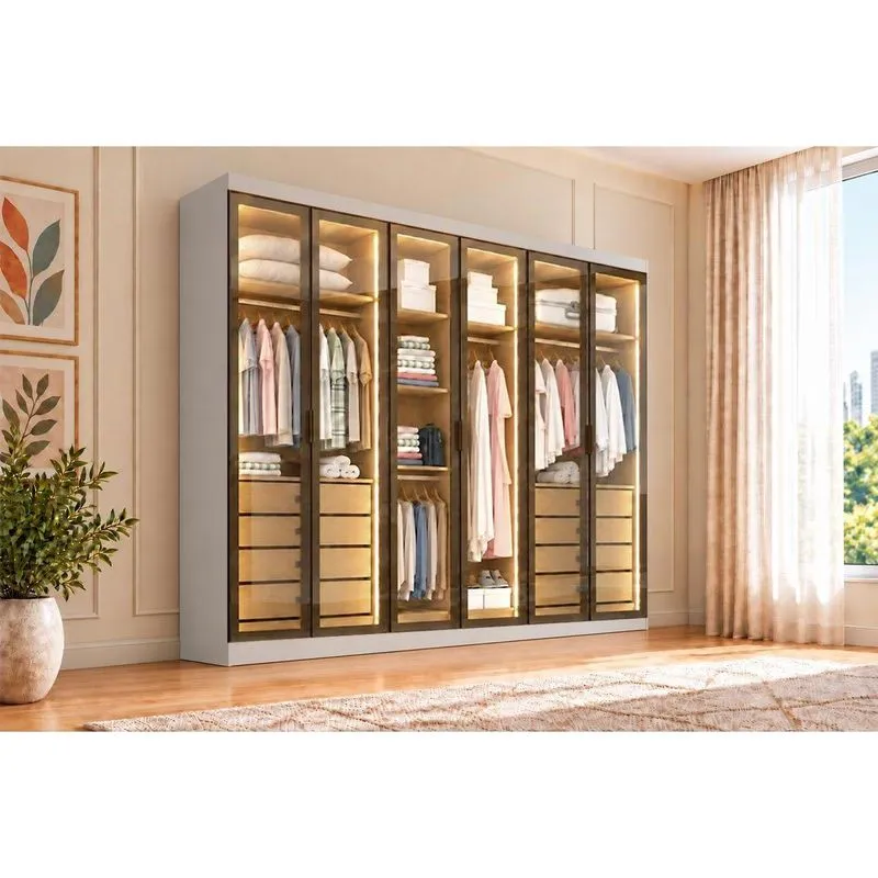 Guarda Roupa Closet Modulado Solteiro 6pts 8g Linea Neve N. Horizonte