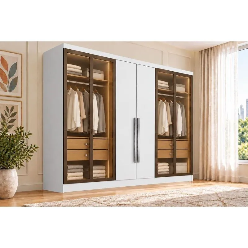 Guarda Roupa Modulado Casal 6 Ptas 4vd 4g Linea Neve N. Horizonte