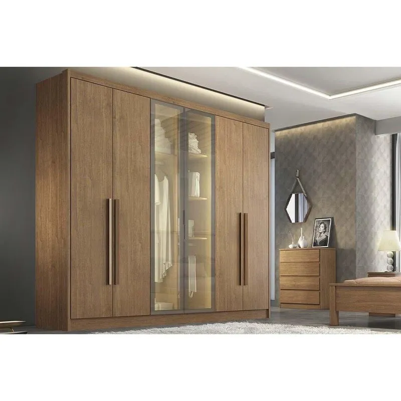 Guarda Roupa Solteiro 6 Portas 2 Gavetas 6 Ganchos Linea Cinamom N. Horizonte
